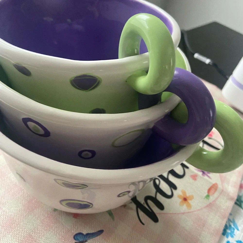 Polka Dot Ceramic measuring Bowl Set - Purple and Green